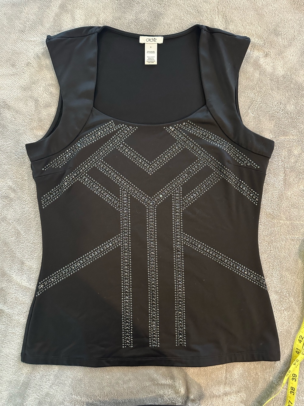 Cache Black Rhinestone Chevron Top Size M